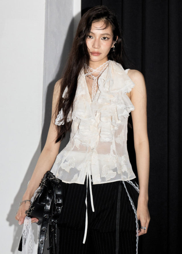 Y2K Sheer Ruffle Backless Cami image 0