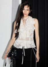 Y2K Sheer Ruffle Backless Cami image 0