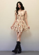 Watercolor Floral Lace Drawstring Mini Dress image 2