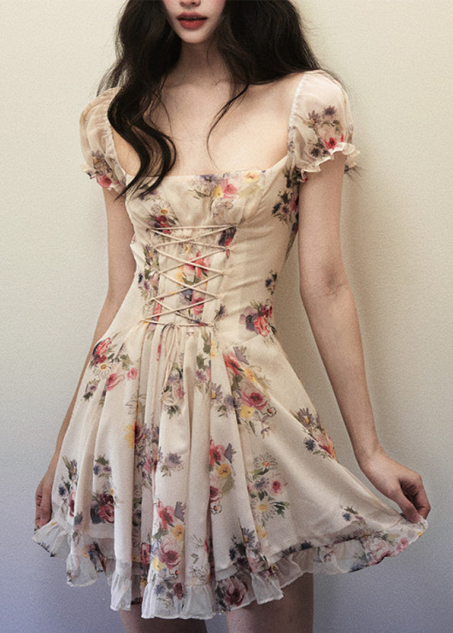 Watercolor Floral Lace Drawstring Mini Dress image 6