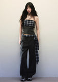 Plaid Patchwork Strapless Top Wide Leg Pants Set image 3