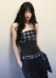 Plaid Patchwork Strapless Top Wide Leg Pants Set image 4