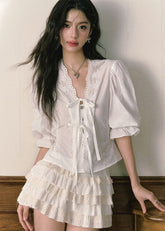 French V Neck Shirt Cake Skirt Set image 4