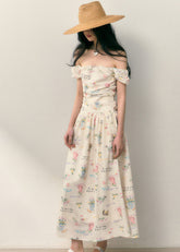 Letter Floral One Shoulder Pleated Waist Dress image 2