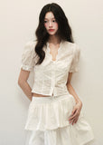 White Lace Waist Shirt Cake Skirt Set image 3