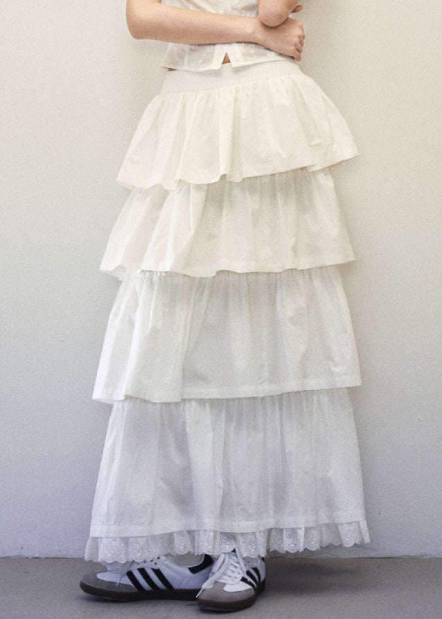 White Lace Waist Shirt Cake Skirt Set image 18