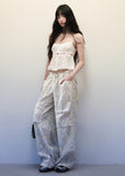 Light Green Floral Drawstring Wide Leg Pants image 2