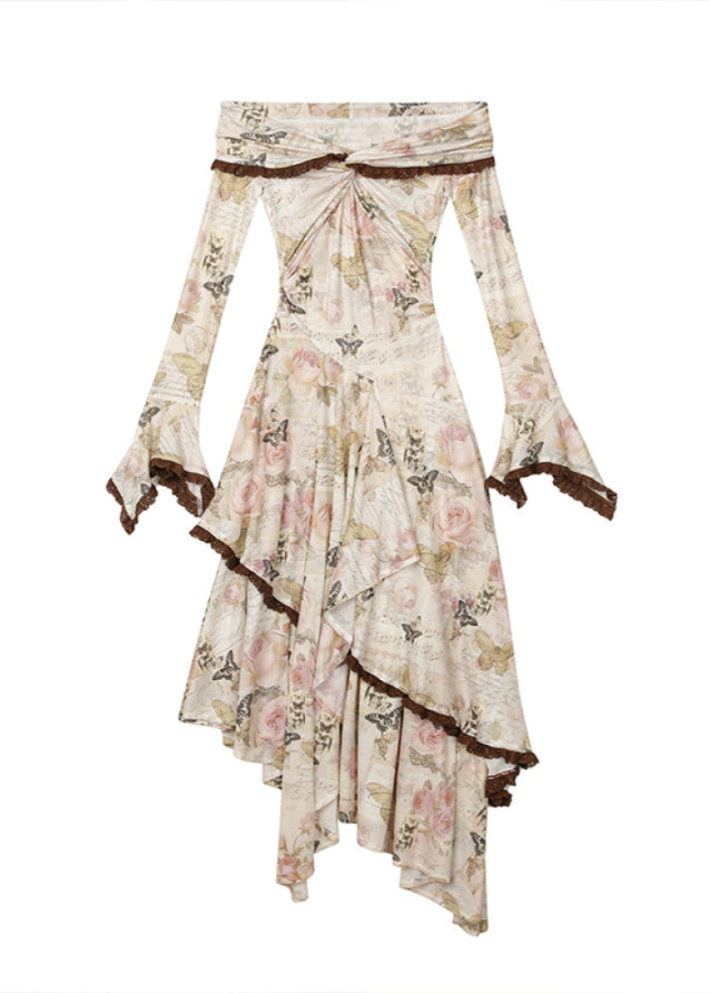 Rose Butterfly One Shoulder Swing Long Dress image 5