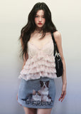 Polka Dot Chiffon V Neck Strap Top Cat Dog Print Skirt Set image 15