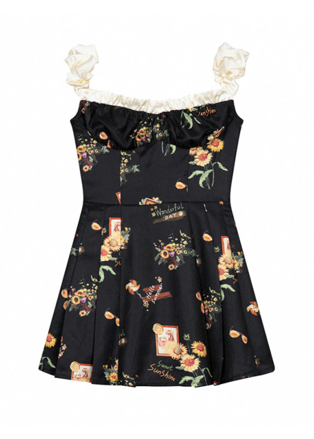 Black Floral Strapless Slim Fit One Shoulder Dress image 5