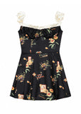 Black Floral Strapless Slim Fit One Shoulder Dress image 5