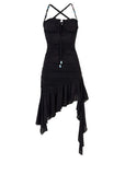 Mesh Slimming Irregular Ribbon Strap Dress