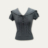 Navy-Collar Gray Lace Set by Disordered Girl