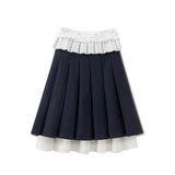 Navy College Double-Waist Pleated Skirt Set