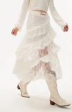 Lace layered gauze midi skirt