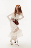 Lace layered gauze midi skirt