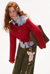 장미꽃 숄더 드롭 스웨터