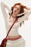 Square collar bow long-sleeved T-shirt
