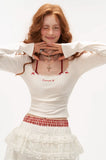 Square collar bow long-sleeved T-shirt