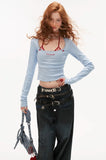 Square collar bow long-sleeved T-shirt