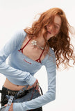 Square collar bow long-sleeved T-shirt