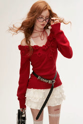 V-neck rose waist sweater