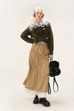 Pleated Panel Long Slim Mid length Skirt