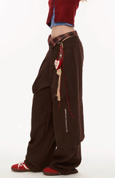 스플라이싱 플레드 멀티포켓 캐주얼 팬츠