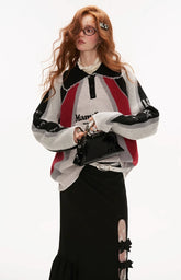 레이스 칼라 스웨터 탑 루즈 롱슬리브