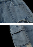 Bow retro workwear jeans multi-pocket loose casual straight pants