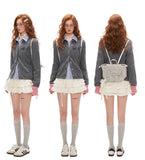 로즈 컬러 매칭 라운드넥 스웨터 카디건