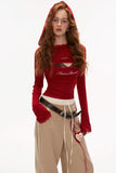 Lace round neck hooded long-sleeved tops