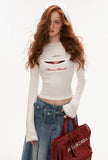 Lace round neck hooded long-sleeved tops