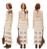 3차원 울 장식 스커트 롱