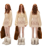 캣 페어 아일 스웨터 드레스 숏 밍크 코트 하이엔드