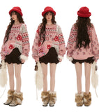 페어 아일 플라워 패치워크 스웨터 루즈 탑