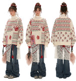 페어 아일 플라워 패치워크 스웨터 루즈 탑