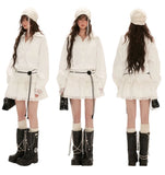 로즈 칼라 레이스 긴팔 셔츠 드레스