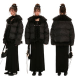 인조모피 스티칭 하이칼라 코튼 코트