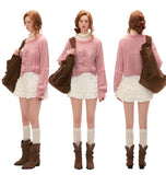 부드러운 왁스 퍼 칼라 스웨터 니트 스웨터 탑