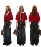 로즈 숏 카디건 스웨터 긴팔