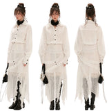 불규칙한 흰색 꽃 레이스 셔츠 드레스