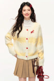 Loose and versatile sweet bowknot cream yellow long cardigan jacket
