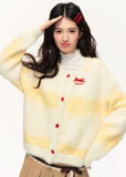 Loose and versatile sweet bowknot cream yellow long cardigan jacket