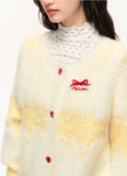 Loose and versatile sweet bowknot cream yellow long cardigan jacket