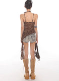 Leopard Mesh Ruffle Cami Top