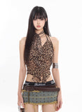 Leopard Mesh Ruffle Cami Top