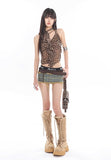 Leopard Mesh Ruffle Cami Top