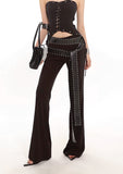 리벳 벨트 플레어 팬츠 – 블랙