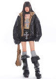 Reversible fur hooded warm jacket